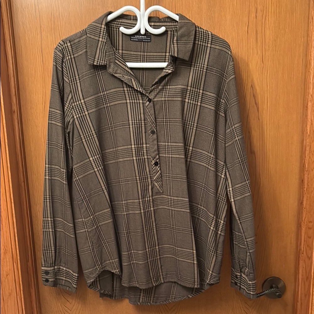 Zara Women Plaid Button-Up Shirt